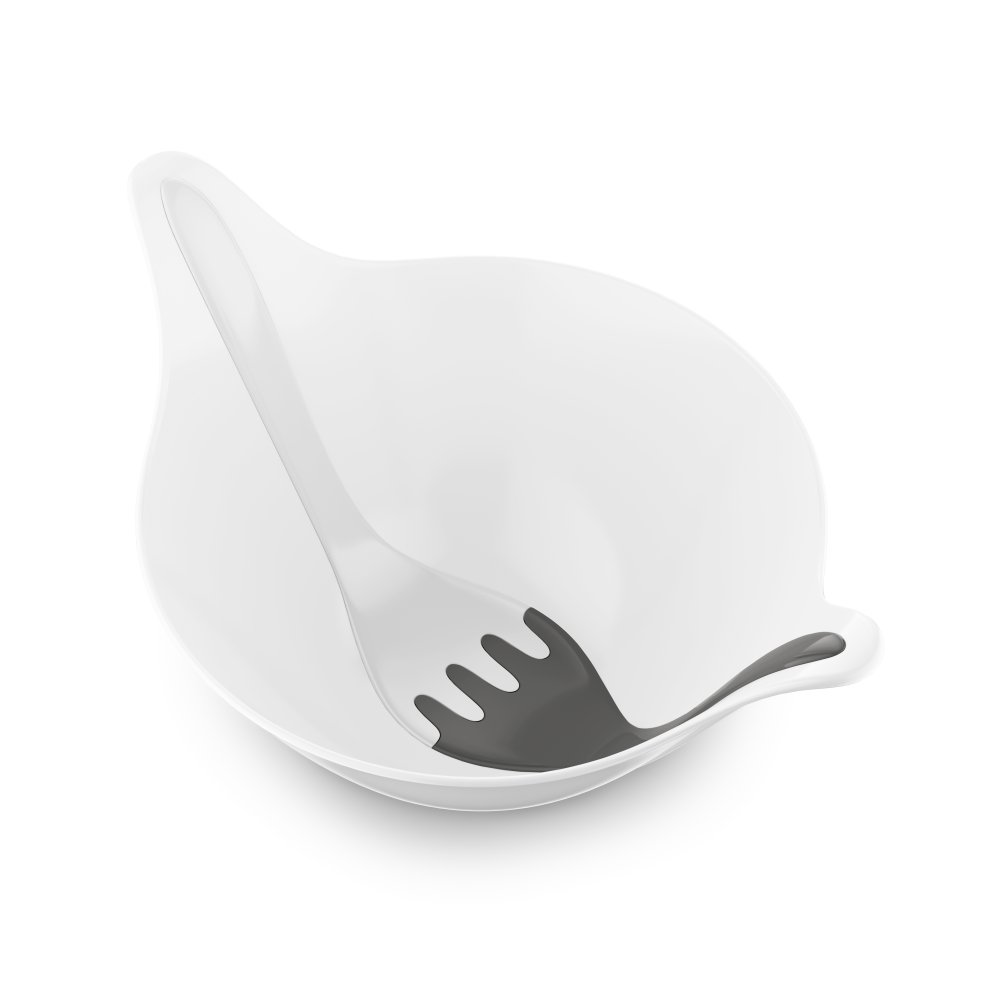 LEAF 2.0 Salad bowl with servers 4l cotton white-deep grey/soft grey