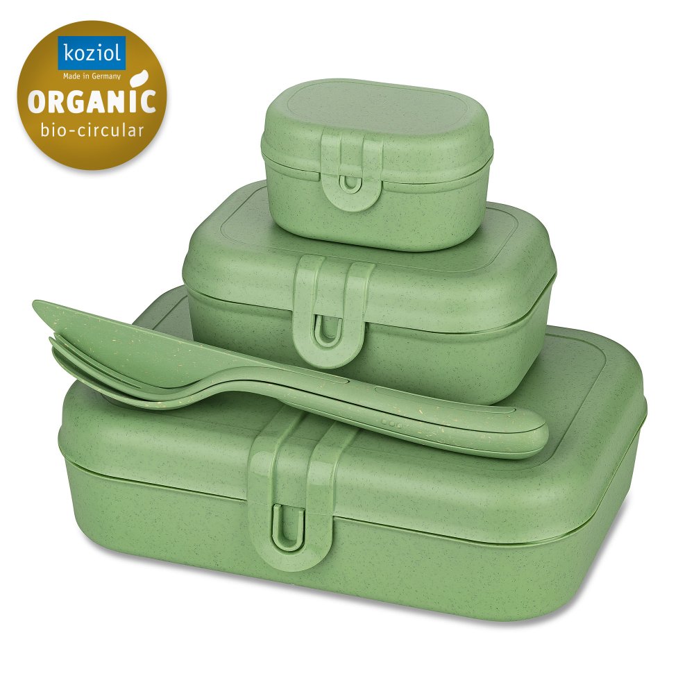 PASCAL READY ORGANIC Lunchbox-Set + Besteck-Set nature leaf green