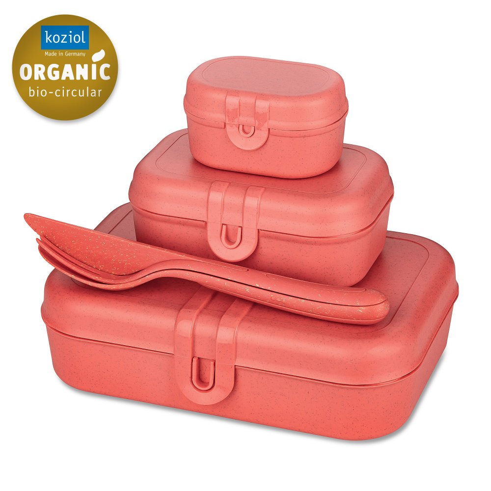 PASCAL READY ORGANIC Lunch Box Set + Cutlery Set nature coral