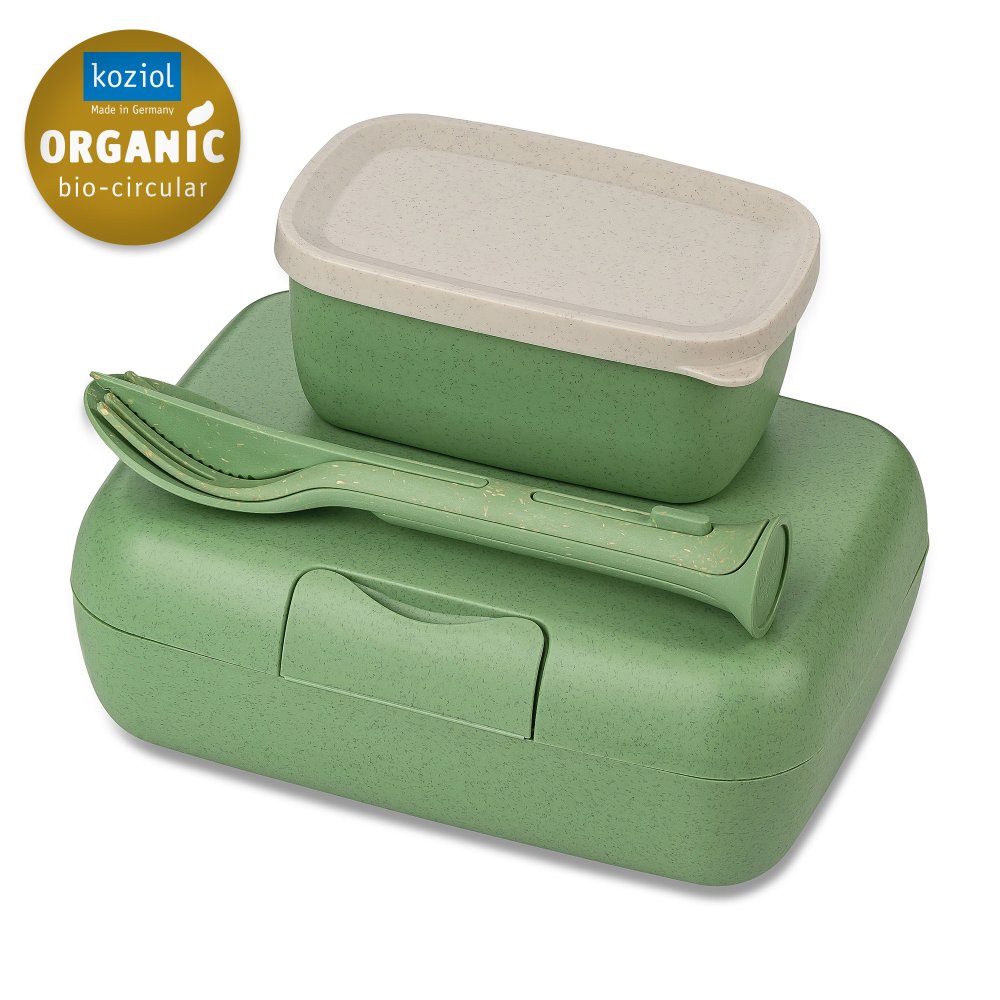 CANDY READY Lunchbox-Set + Besteck-Set nature leaf green