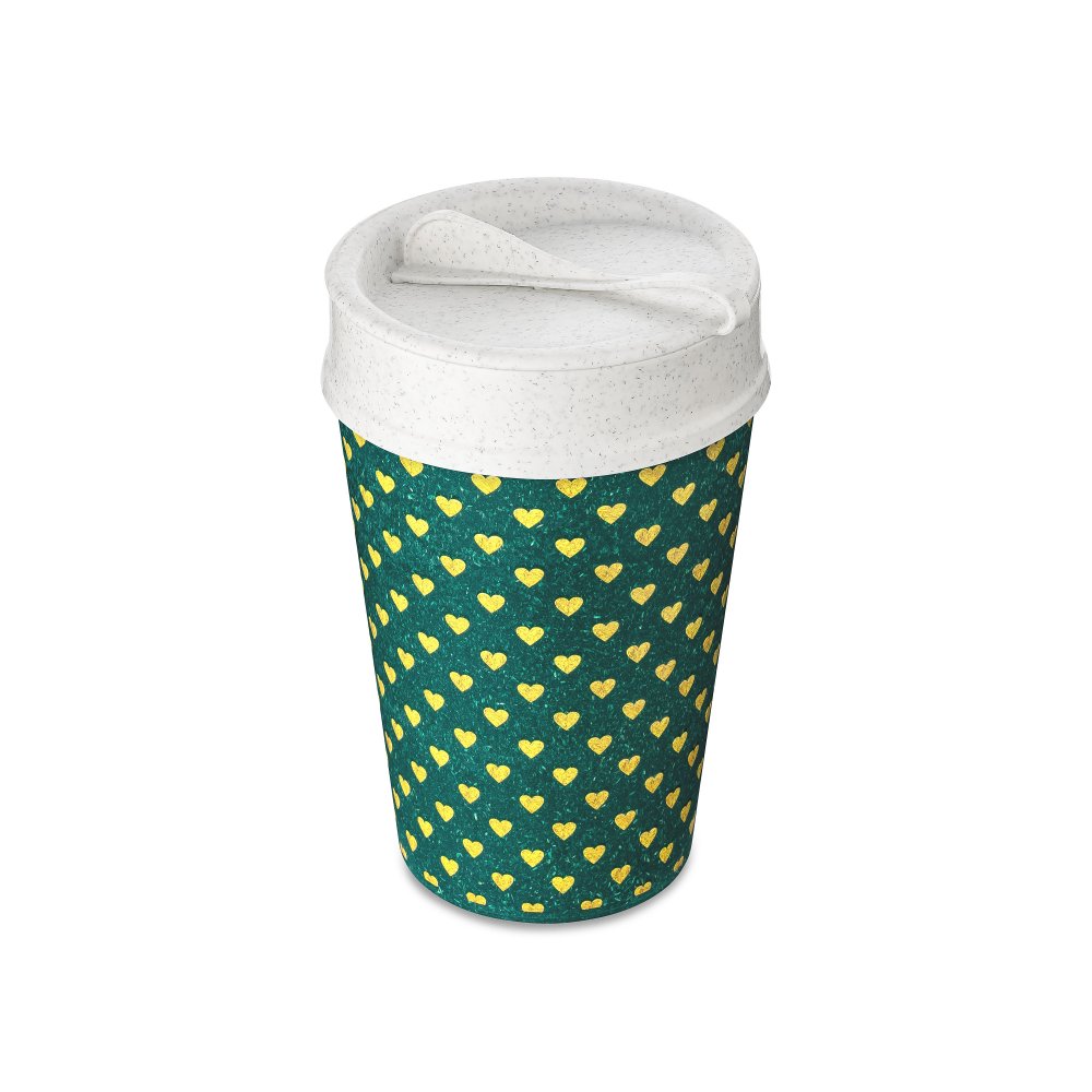 ISO TO GO GOLDEN HEARTS Double walled Cup with lid 400ml nature green