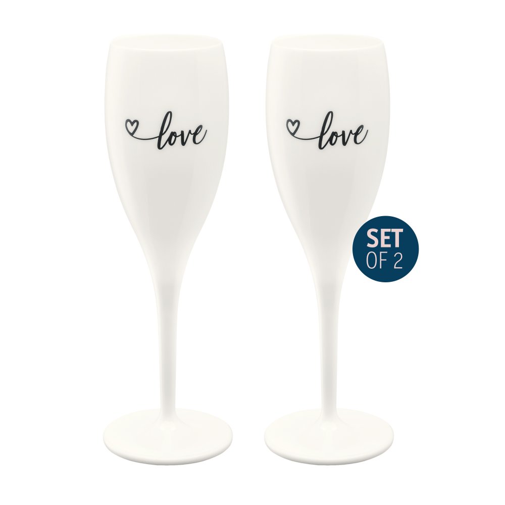 CHEERS NO. 1 LOVE Superglas Set of 2 with print cotton white