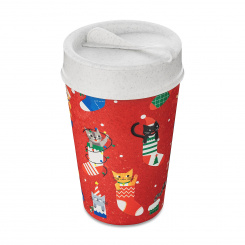 ISO TO GO HAPPY CAT Double walled Cup with lid 400ml organic red