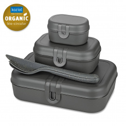 PASCAL READY ORGANIC Lunch Box Set + Cutlery Set nature ash grey